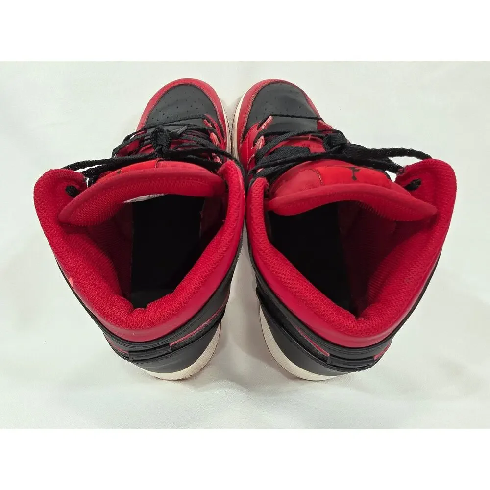 Nike Air Jordan 1 Mid Reverse Bred Big Kids Youth Size 7Y Red Black